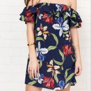 Revolve Off The Shoulder Ruffle Floral Silk Dress